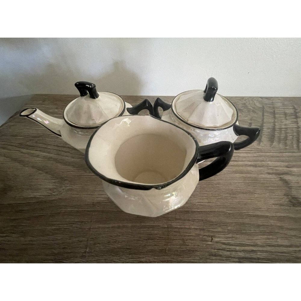 Vintage Mother of Pearl Lusterware Tea Set With Black Trim